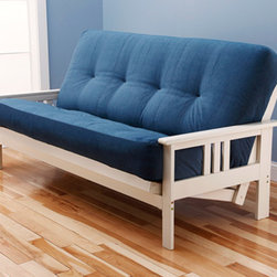 Monterey Antique White Futon Frame with Futon Mattress in Broawday Blue Jean - Futon Frames