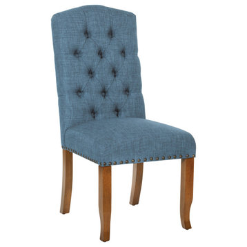 Jessica Tufted Dining Chair, Navy Fabric With Bronze Nailheads and Coffee Legs, Navy
