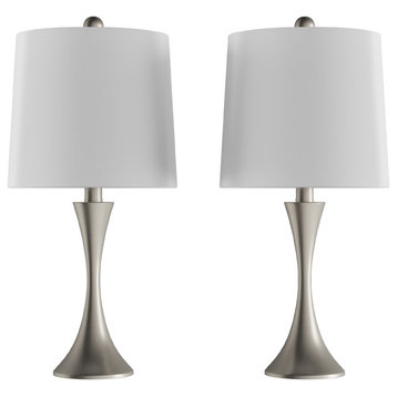 Lavish Home Set of 2 Metal Flared Trumpet Table Lamps, Silver