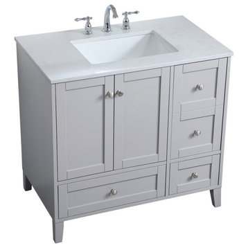 Elegant Decor Sommerville 36" Single Quartz Top Bathroom Vanity in Gray