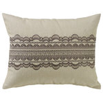 HiEnd Accents - Tan Burlap With Grey Scallop Lace Design Pillow, 16x20 - Wash Instructions: Spot Clean Recommended