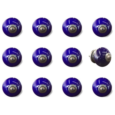 Knob-It Vintage Handpainted Ceramic Knobs, Set of 12, Navy/Copper