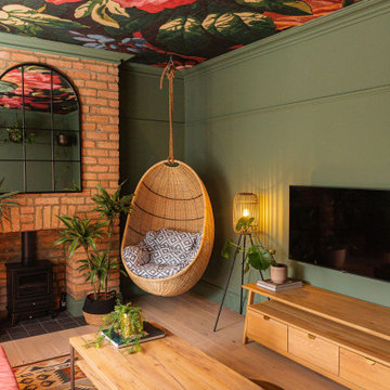 Vibrant Living Room with Statement Ceiling