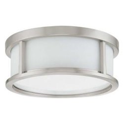 Glomar Odeon Flush Dome, Satin White Glass, Brushed Nickel - Flush-mount Ceiling Lighting