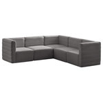 Meridian Furniture - Quincy Velvet Upholstered 5-Piece L-Shaped Modular Sectional, Grey - Show them all that less is more with the minimalist look of this Quincy velvet cloud-like comfort modular sectional. This elegant chair features a simple design that's all about comfort and modern style. The soft grey velvet upholstery is sleek to the touch, and the back of the unit features deep horizontal channel tufting for a look that wows. Because this is a modular seating option, you can pair it easily with other items in the Quincy collection to create a look you love. Latches underneath make it easy to mix and match items from the collection.