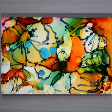 Tropics - Floral, Tropical Colorful Abstract Painting, Orange, Blue, White Decor