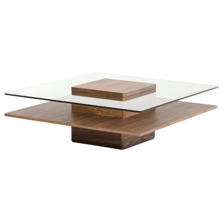 Modrest Clarion Modern Walnut and Glass Coffee Table