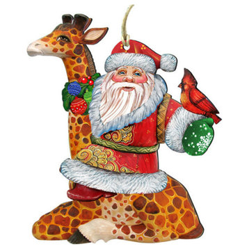 Santa On Giraffe Scenic Decorative Ornament