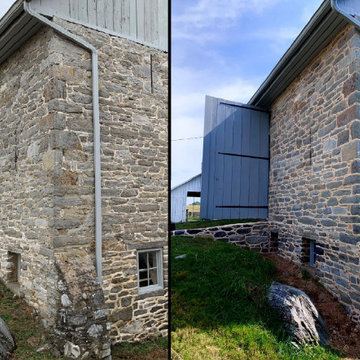 Restoration and tuckpointing of a 1778 stone barn.