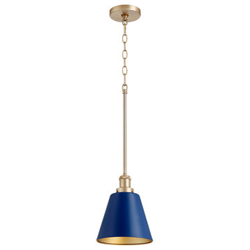 Transitional Pendant in Blue with Aged Brass