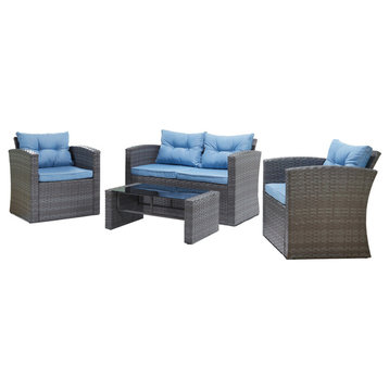 Roatan 4-Piece Light Gray Wicker Outdoor Conversation Set with Cushions