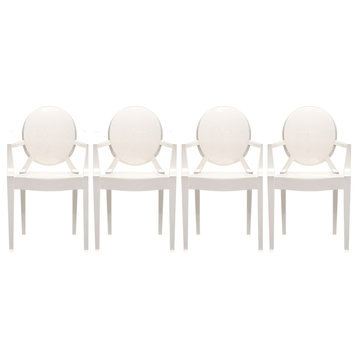 Designer Ghost Style Dining Chairs With Arms Armchairs With Back Set of 4, White