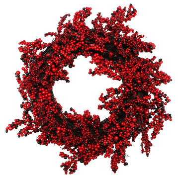 22" Decorative Artificial Burgundy Red Berry Christmas Wreath, Unlit