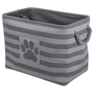 DII Polyester Pet Bin Stripe With Paw Patch Gray Rectangle Small
