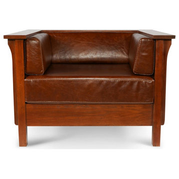 Arts and Crafts / Craftsman Cubic Panel Side Arm Chair - Chestnut