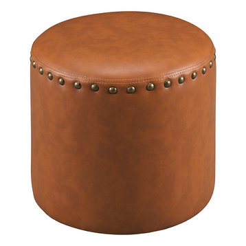 Andrea Upholstered Ottoman With Nailhead Trim, Brown