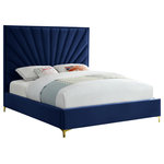 Meridian Furniture - Eclipse Velvet Bed, Navy, Full - Turn up the wow factor in your bedroom with this Eclipse Full Bed from Meridian Furniture. Stunning velvet upholstery in a posh navy blue color brings rich elegance and style to your space. A fan-like shell pattern on the headboard is achieved with channel tufting, which keeps the padded headboard plump and full, so it supports your back while you sit up in bed, binging on your favorite shows. Metal legs finish off this bed's luxe look, giving it a modish slant.