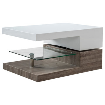 GDF Studio Emerson Rectangular Mod Swivel Coffee Table With Glass