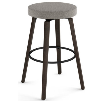 Amisco Walden Swivel Counter and Bar Stool, Silver Grey Polyester / Dark Grey-Brown Wood, Bar Height