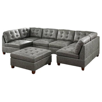 Bolsena 7 Piece Breathable Leatherette Modular Sectional Sofa, Gray