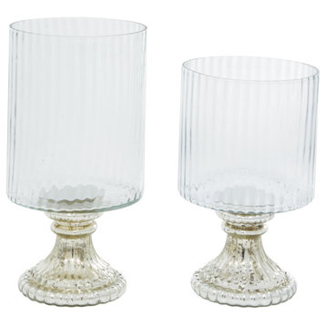 Vintage Silver Glass Hurricane Lamp Set 82779