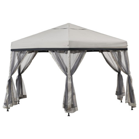 11 ft. x 11 ft. Gray and Black 2-tone Pop Up Portable Hexagon Steel Gazebo
