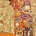 Kashmir Designs - Klimt 6ftx4ft  Embrace Art Nouveau Red Wall Hanging Tapestry Rug Carpet Art Silk - This modern accent wall art / tapestry / rug is hand embroidered by the finest artisans and design inspired by the works of modern artist, Gustav Klimt. These wall art / tapestry / rugs can be used to decorate the walls of your homes or to spice up the decor.