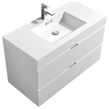 Bliss 40" High Gloss White Wall Mount Modern Bathroom Vanity