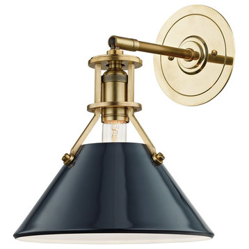 Painted No.2 1-Light Wall Sconce, Aged Brass/Darkest Blue