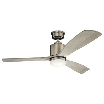 52" Ridley II LED Fan, Antique Pewter/Weathered White Blades