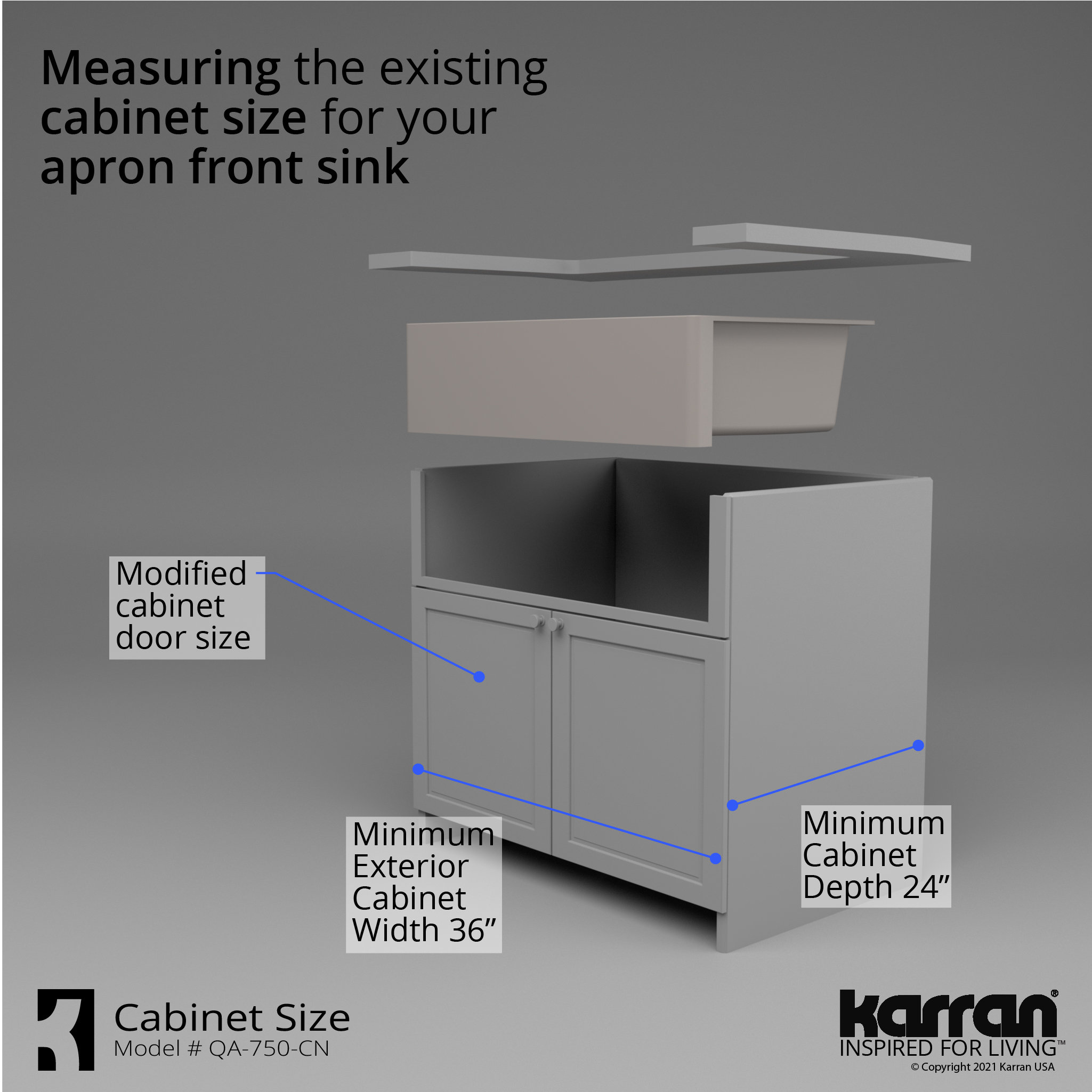 Karran Farmhouse Apron Front Quartz 34" Double Bowl Kitchen Sink, Concrete