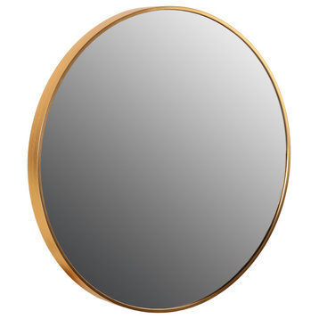 Cortesi Home Opra Mirror, Round 24" With Brushed Gold Metal Frame
