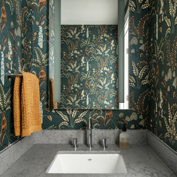 Powder Bathroom With Green Floral Wallpaper Cheeky Bathroom Art
