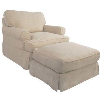Sunset Trading Horizon T-Cushion Fabric Slipcover Chair & Ottoman in Linen Beige