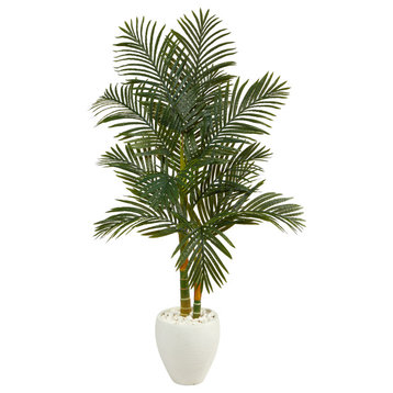 5.5' Golden Cane Artificial Palm Tree, White Planter