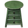 Chinese Distressed Light Green Round Top Drawers Wood Stool Table Hws3053