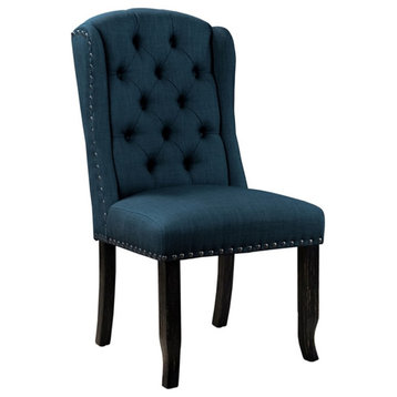 Furniture of America Sinuata Fabric Tufted Side Chair in Blue (Set of 2)