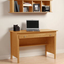 Prepac Contemporary Wood Laptop Desk with Wall Hanging Hutch in Maple - Desks And Hutches