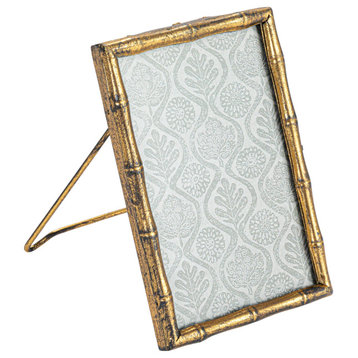 Metal Bamboo-style Photo Frame, Gold, Holds 4" x 6" Photo