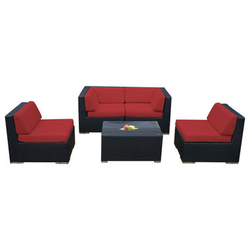 Ohana 5-Piece Deep Seating Sectional Set, Sunbrella Jockey Red, Black