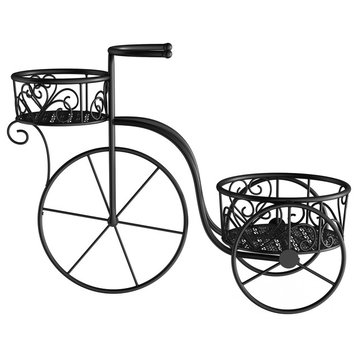 Pure Garden 2-Tiered Wrought Iron Tricycle Plant Stand, Black