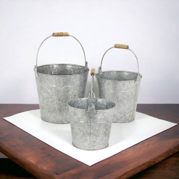 Galvanized Metal Garden Buckets, Set of 3