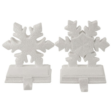 Set of 2 White Snowflake Glittered Christmas Stocking Holder 9.5"