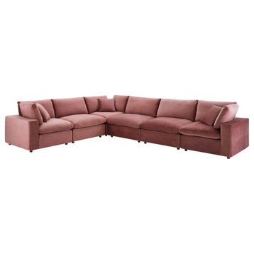 Milan Dusty Rose Down Filled Overstuffed Performance Velvet 6-Piece Sectional So