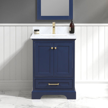 Freestanding Bathroom Vanity with Marble Countertop & Undermount Sink, Blue, 24'' W/ Sink
