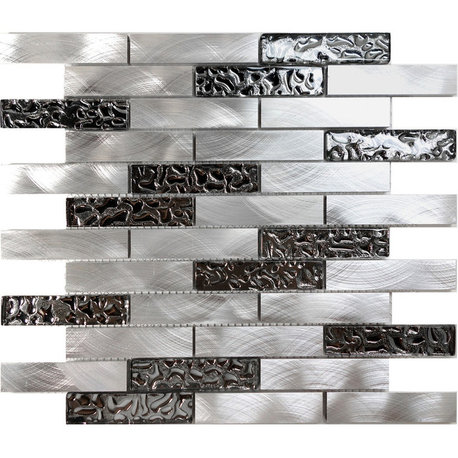 Metal Silver Stainless Steel Aluminum Fuse Mosaic Tile, 12"x13.75"