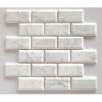2 x 4 Bianco Venatino (Bianco Mare) Marble Polished & Beveled Brick Mosaic Tile