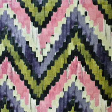Pink, Green, Ivory and Purple Chevron Digital Printed Velvet Fabric By The Yard