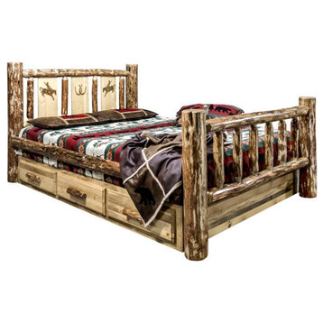 Montana Woodworks Glacier Country Pine Wood King Storage Bed in Brown Lacquered