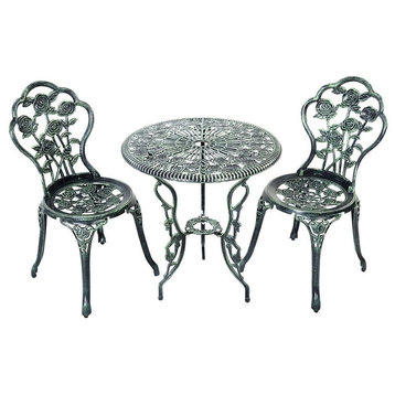 3-Piece Bistro Set, Garden Round Table and Chairs, Rose Design